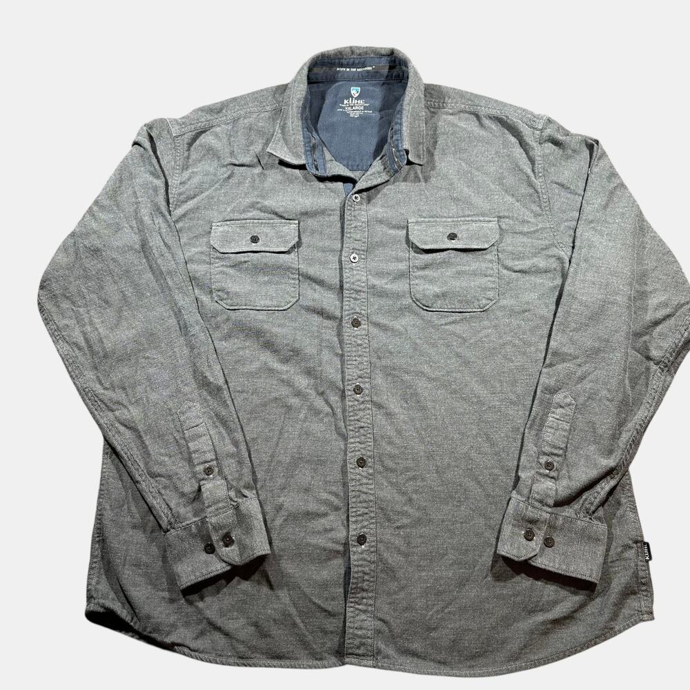KÜHL Gray Button Down Shirt XXL Long Sleeve Outdoor Hiking Workwear CottonTencel
